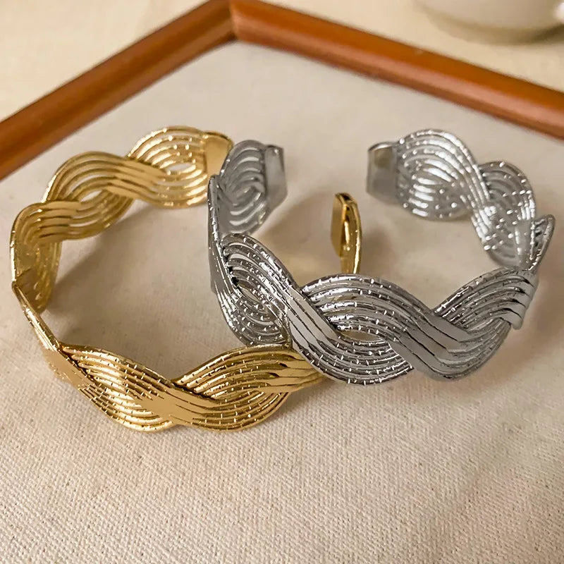 Fashion Twisted Weave Cuff Bangle Bracelet Personalized Exaggerated Twisted Women Adjustable Open Bracelets (KB8563)