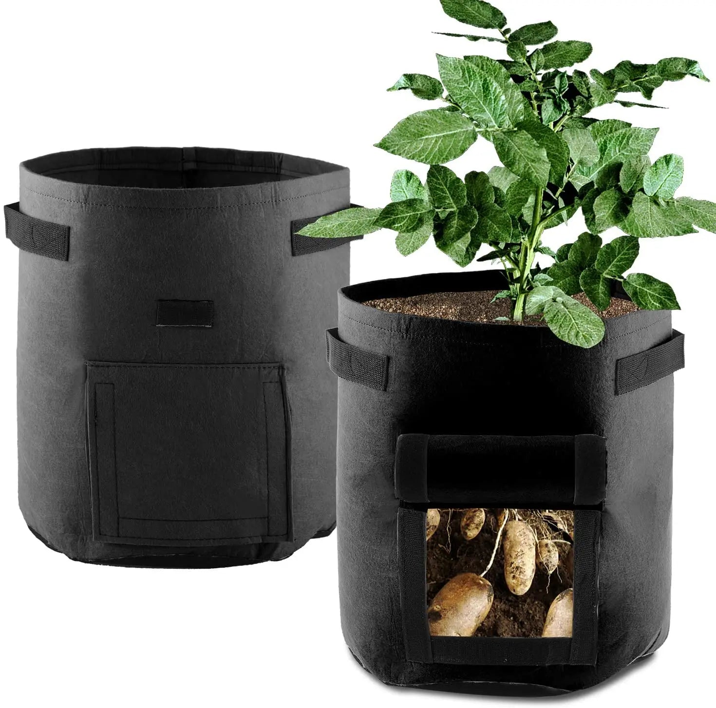 10 Gallon Felt Grow Bags for Vegetables With Harvest Window Fabric Growing Planter Pot Reusable Garden Bag