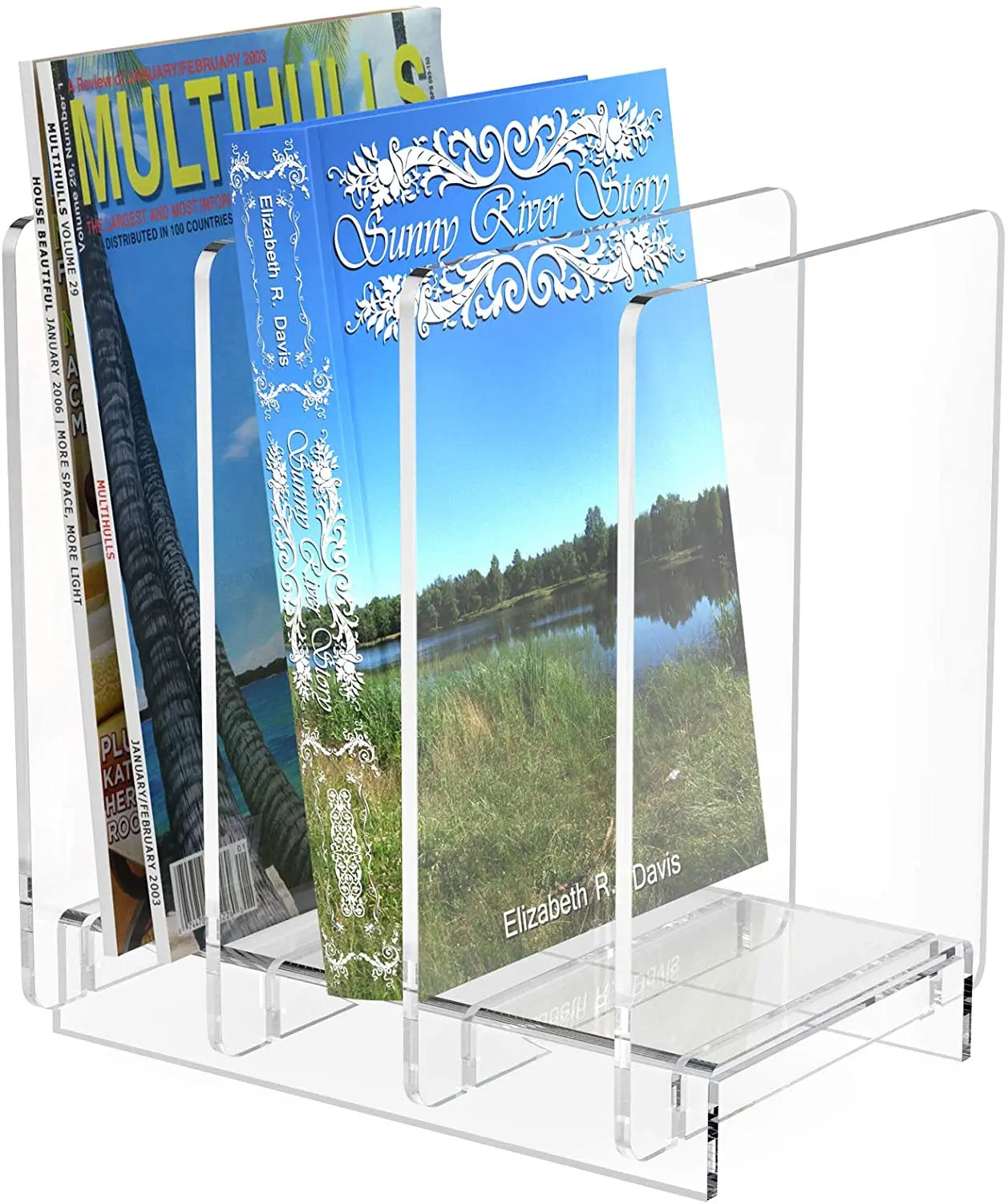Clear Acrylic Magazine Holder and File Organizer Desk Standing Rack on Table for Magazines Binders Mails Books
