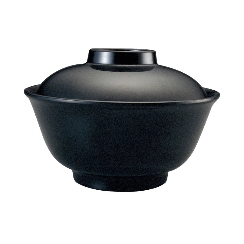 Premium Melamine Bicolor Black and Red Japanese Unbreakable Miso Soup Bowl With Lid for Restaurant