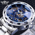 MECHANICAL WATCH Winner Blue Watches Design Men's Mechanical Wrist Clock Male Luminous Hands Silver Stainless Steel