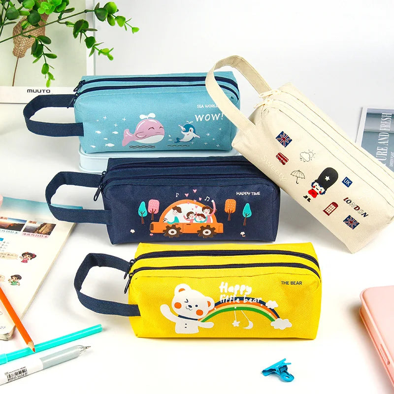 Oxford Cloth Pencil case Double-layer Large-capacity Pencilcase Student Portable Portable Double Zipper Pencil Bag Stationery