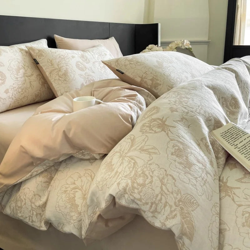 Fashion Comfortable Style Duvet Cover Soft Anti-Static 100% Cotton 4-Pieces Fitted Bed Sheet With Pillowcase for Home Hotel
