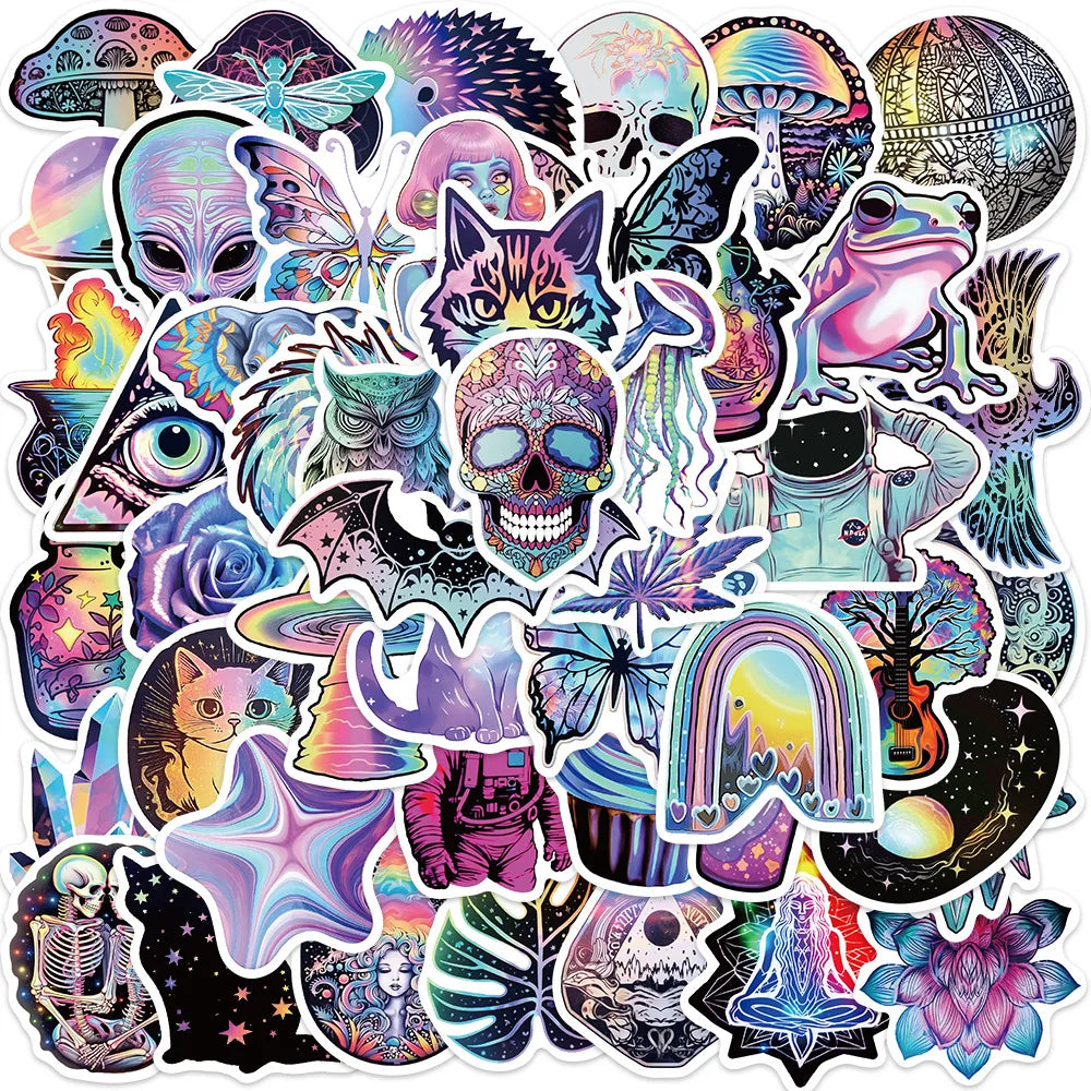 50Pcs Mysterious Holographic Style Logo Graffiti Stickers for Car Phone Vinyl Cool Fashion Fake Laser Sticker