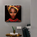 Traditional African Woman Canvas Painting - Tribal Jewelry Heritage Decor for Hotel Lobby