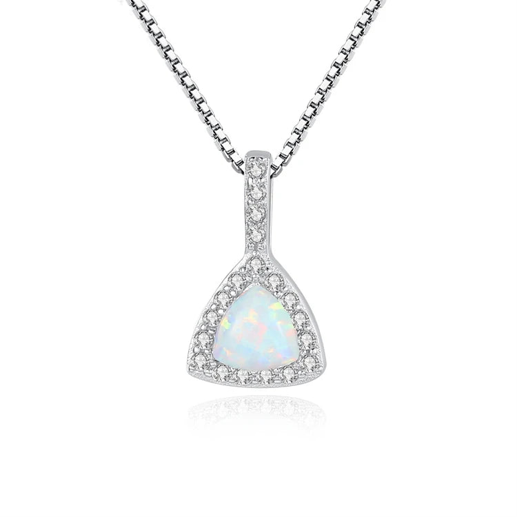 Simple Geometric Triangle Shape 925 Sterling Silver Natural Opal Pendant Necklace for Women