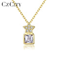 CZCITY Fine Jewelry Designer Fashion 2026 Trendy Woman Gold Plated Vintage Square Star Necklace Charm