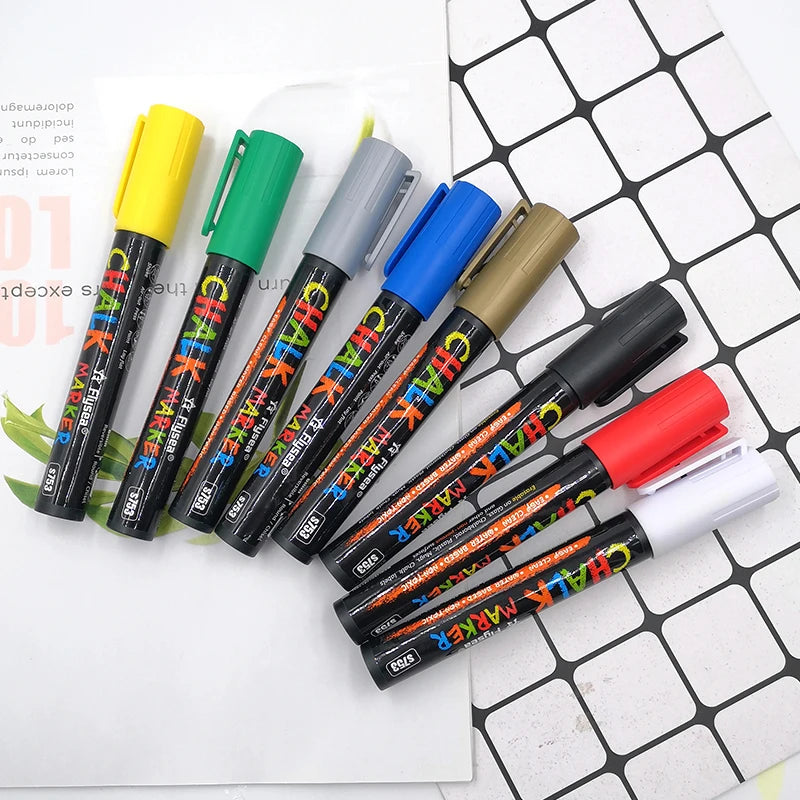 8 Colors LED Fluorescent Liquid Chalk 3-6mm Reversible Pen Nib with Flat Brush Tip Set Packaging