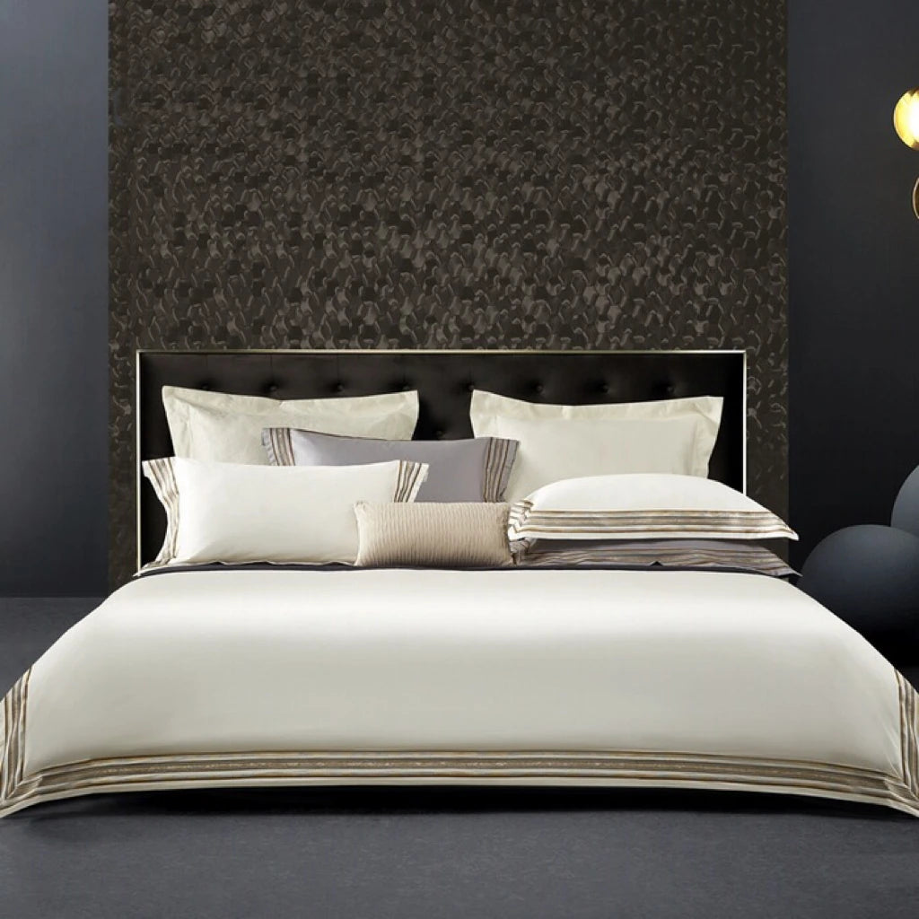 Exquisite White Embroidered Duvet Cover Satin 100% Pima Cotton Bed Sheet Silky Pillowcase Bedding Sets