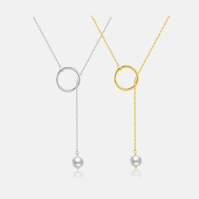 FUAMAY Dainty 18K Gold Plated 925 Sterling Silver Toggle Necklace Circle Solitaire Pearl Drop Necklace
