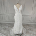 Real Photos V-neck Appliques Sequined Lace Mermaid Wedding Dress Elegant Backless Bride Gown for Women Vestidos De Novia
