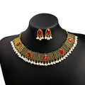 2024 New Luxury Vintage Women's Necklace Set Gold Plated White Crystal Zircon Earrings Choker Sets Bridal Wedding Jewelry Set