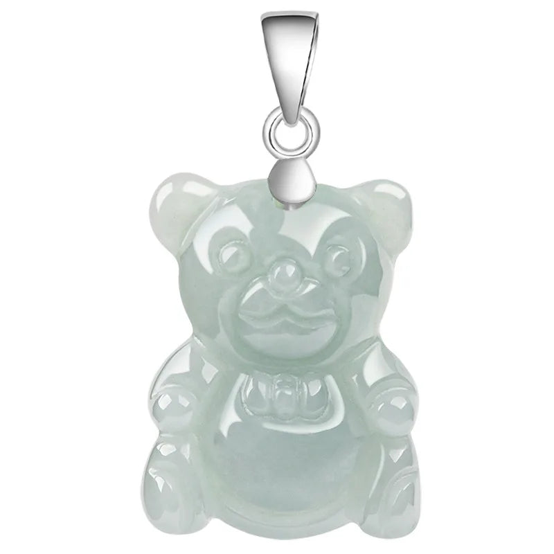 New Style Creativity Natural Stone Crystal Agate Carved Violent Bear Stainless Steel Pendant Necklace Gemstone Jewelry