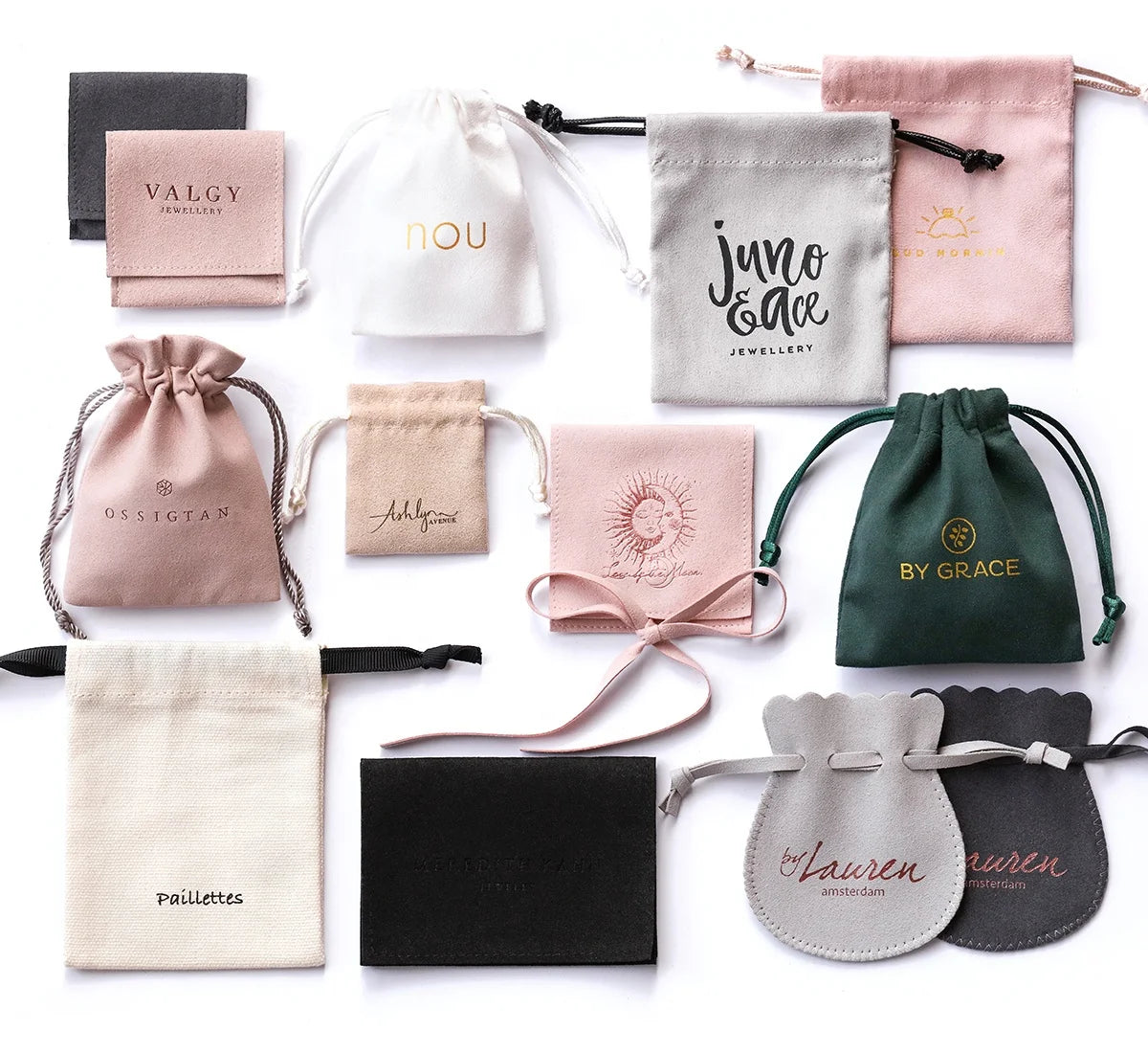 Factory Outlet Microfiber Leather Silk Bag Green Drawstring Luxury Velvet Organizer Bag With Logo Customization