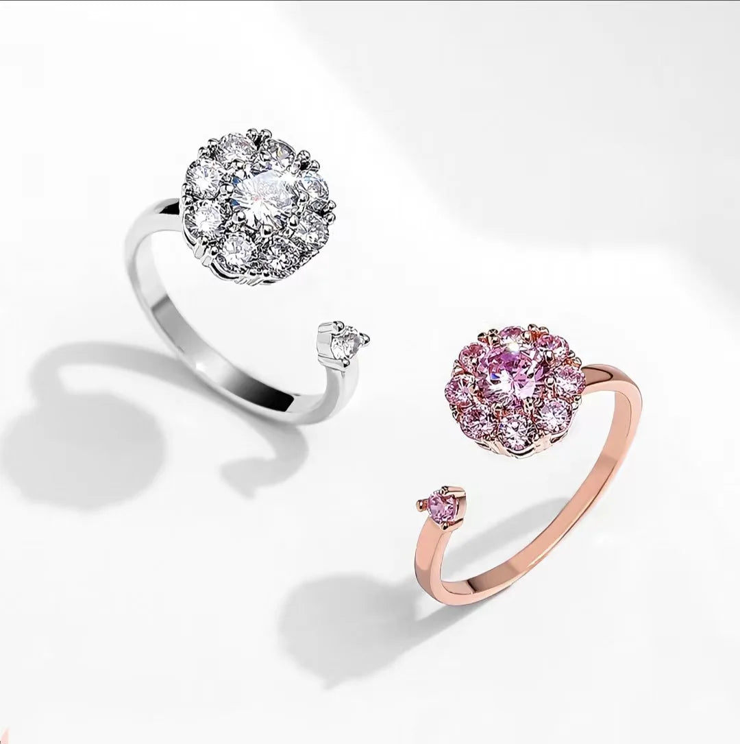 INS Style Anello Girevole in Zircone Open Adjustable Zircon Ring Gold Plated Round Crystal Zircon Rotatable Ring for Women