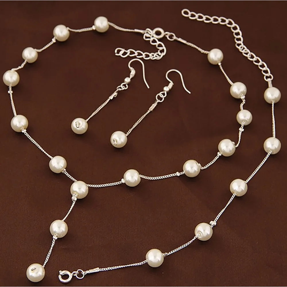Wholesale Bulk Fashion Korean Design Womens Bridal Sweet Gold Plated Pearl Beaded Jewelry Necklace Chain Set