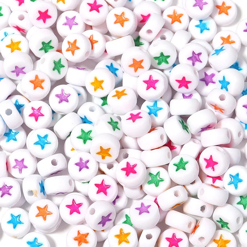 JC Wholesale Acrylic Drip Oil Hole Pentagram Loose Beads 4 * 7mm Flat Round Letter Beads Diy Children Beads
