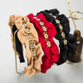 MIO Wholesale French Retro Pearl Headbands Wrinkle Wide Hairband Handmade Solid Color Headband Alloy Decoration for Girls