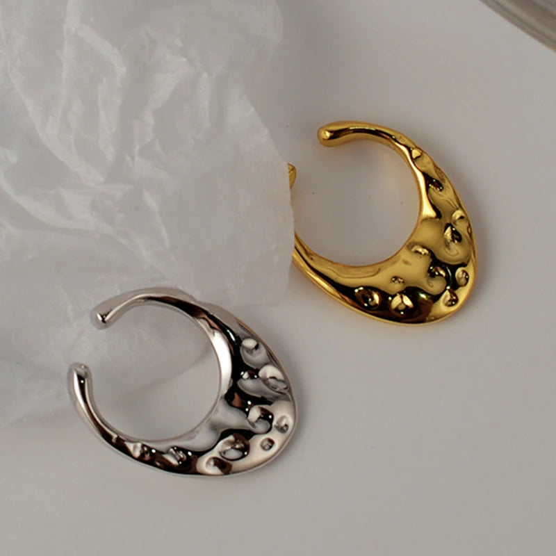 ICEBELA Fashion Jewelry 925 Sterling Silver 18k Gold Plated Irregular Concave and Convex Face Ear Clip Earrings