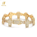NUOYA New Design Iced Out Cross Bracelet Women's Hip Hop Jewelry Gold Plated Brass Full Diamond Cross Link Chain Bracelet