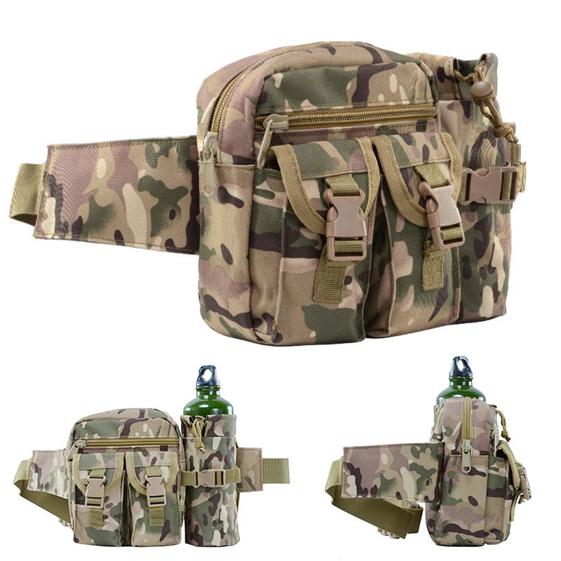 Multi-Pockets Tactical Waist Bag Water Bottle Holder Kettle Pouch Outdoor Hunting Tactical Waist Bag with Bottle Attachment