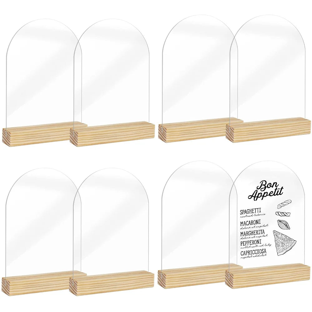 Custom Logo Printed Acrylic Arch Shape Wooden Base Wedding Party Seat Decoration Bar Restaurant Table Number