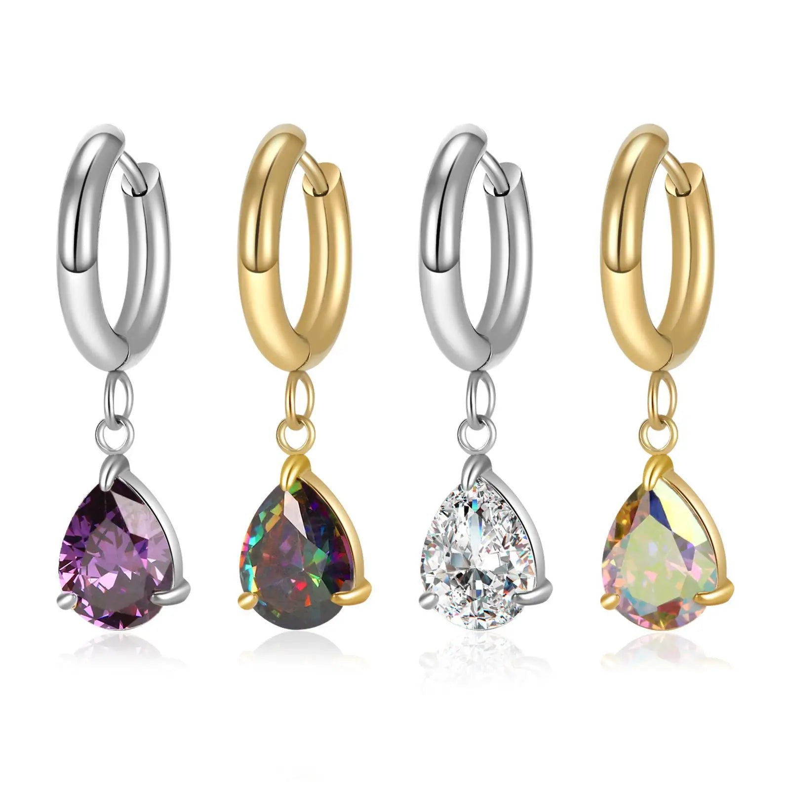 Stainless Steel Titanium Steel Geometric Drop-shaped Earrings Gold PVD Plated Zircon Personalized Wedding Party Fashion