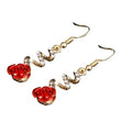 Ethnic Red Rose Drop Earrings Big Rhinestone Earrings Vintage for Women Rose Gold Spiral Dangle Earring