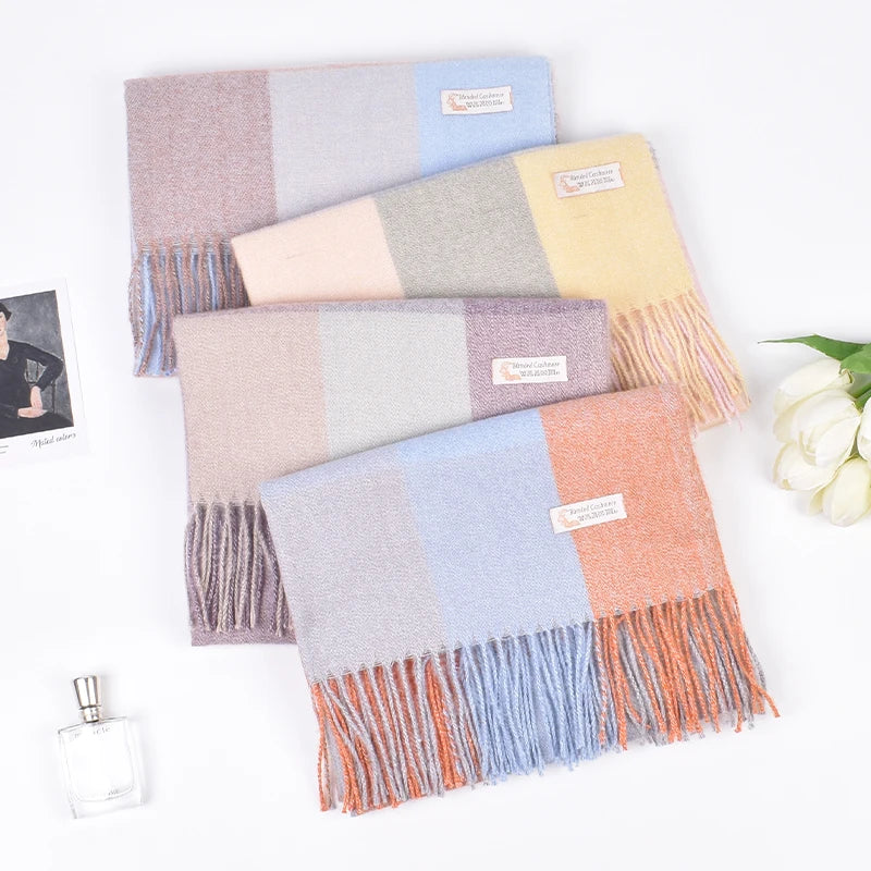 Factory Wholesale Warm Plaid Shawl Winter Imitation Cashmere Scarf & Wrap Versatile for Women & Men