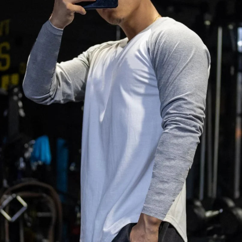 Fashion Sports Leisure Long Sleeved T Shirt Mens Round Neck Fitness Breathable Trend Top Solid Color Bottoming Shirt