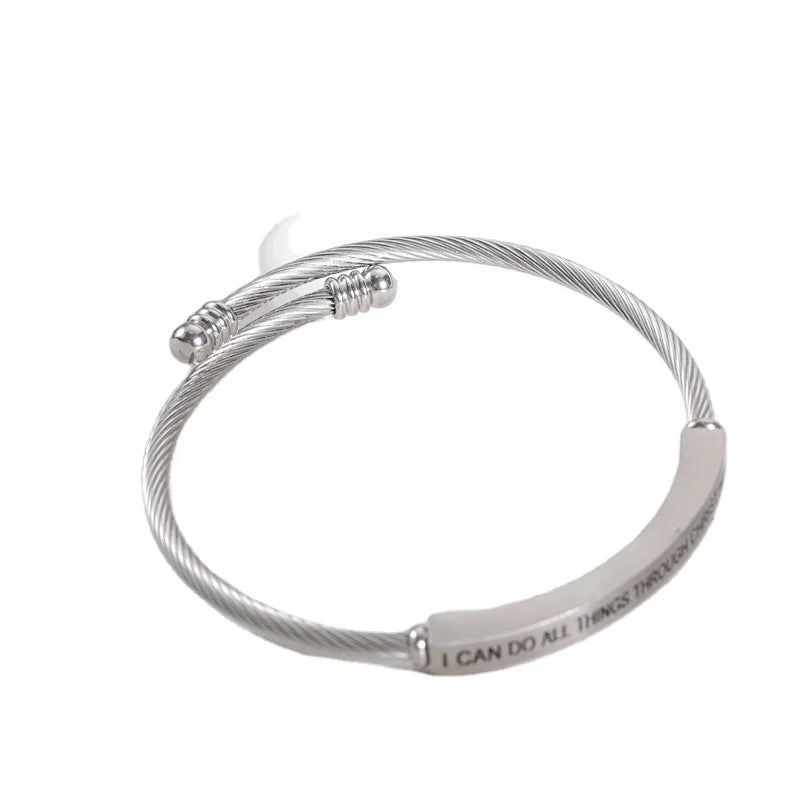 Fashionable Stainless Steel Adjustable Bracelet with Engraving Minimalist Patterned Men's Steel Bracelet