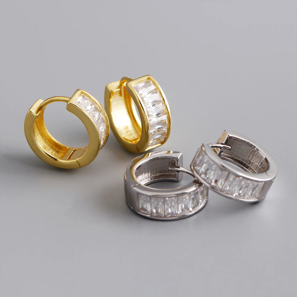 Fashion Jewelry 925 Silver Earrings Jewelry 18K Gold Plated Square Zircon Sterling Silver Hoop Earrings for Women