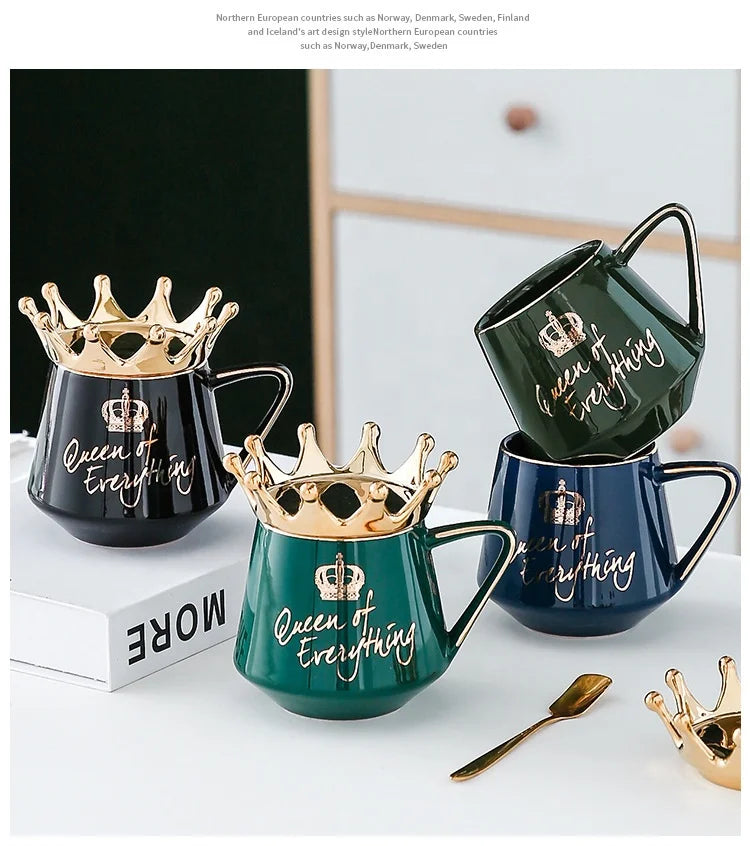 Nordic Style Gold Painted Ceramic Crown Mug Porcelain Coffee Mug With Lid