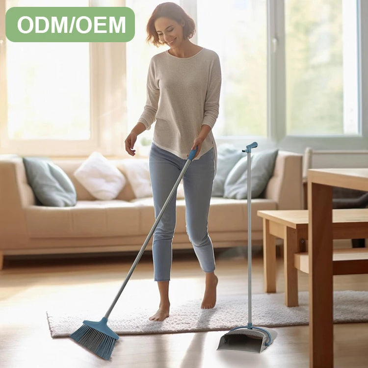 Best Selling Household Cleaning Dustpan and Broom Set with Long Handle Soft Bristles Aluminum Stick PP Head Portable Design