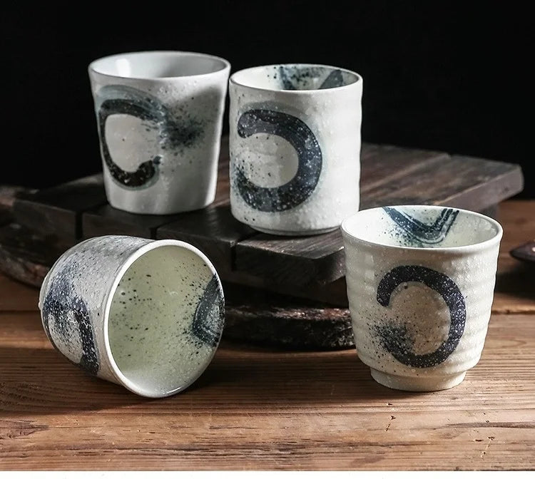 Custom Pottery Japanese Style Espresso Coffee Cup Unique Pattern Shape Ceramic White Tea Cups Without Handle