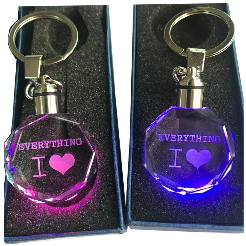 Hot Sale Creative I love Heart Custom Laser Crystal Led Key Holder with Keychain Accessories