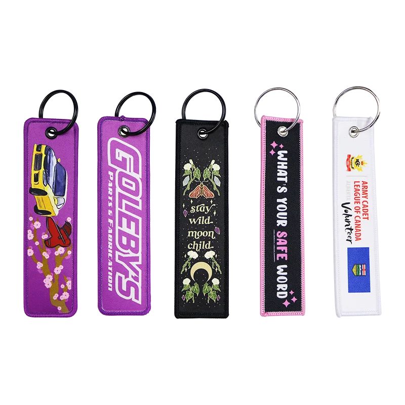 Custom Brand Logo Fashion Polyester Twill Custom Double Logo Design Fabric Cute Japan Custom Embroidery Keychain