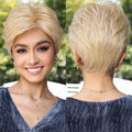 Short Blonde MONO Lace Synthetic Wig Pixie Cut Hand Tied Knotless Lace Front Hair Wig for Women Daily Use High-Quality Fiber Wig
