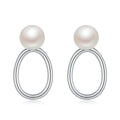 Custom Simple Design Rhodium Plated 925 Sterling Silver 7mm Natural Freshwater Pearls Stud Earrings