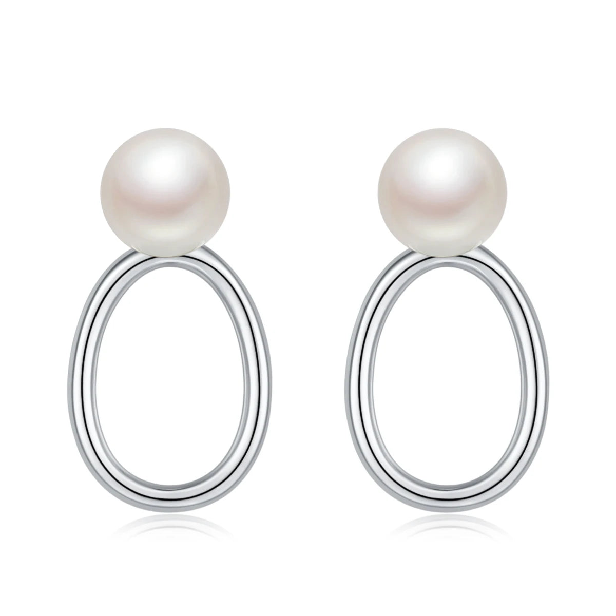 Custom Simple Design Rhodium Plated 925 Sterling Silver 7mm Natural Freshwater Pearls Stud Earrings