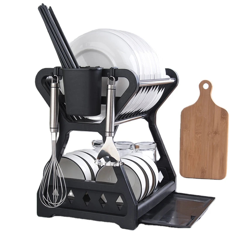 Wholesale Dish Rack Bowl Storage Shelf Drying Stand Draining Double-layer Plates Kitchen Sink Countertop Holder for Sale