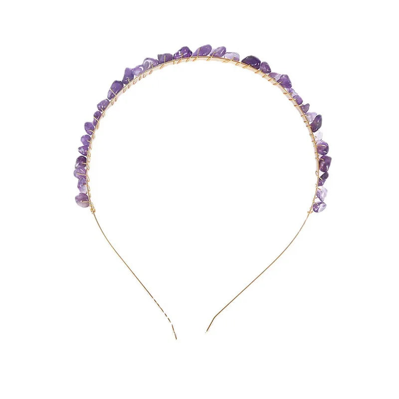 Natural Crystal Stone Gravel Hair Band for Women Gold Wingding Crystal Hair Clasp Fashion Gemstone Hair Accessories