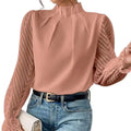 RNSHANGER Elegant Blouse Coral Women's Shirt New Half High Neck Spliced Wave Pattern Chiffon Long Sleeved Lady Shirts