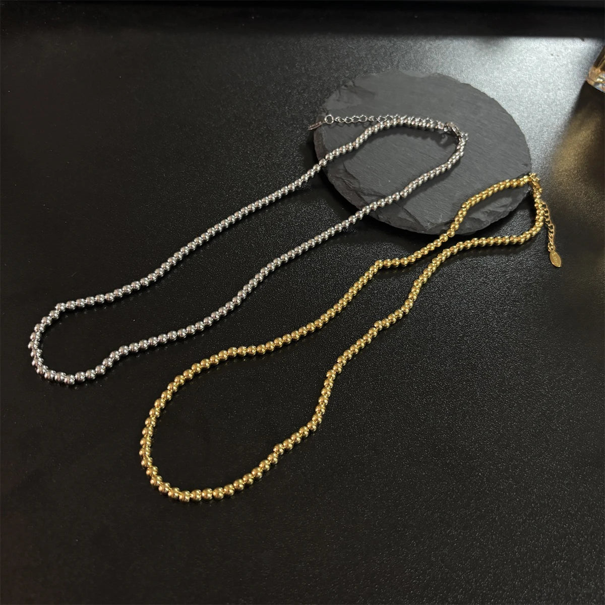 Perfect Quality Stainless Steel 4mm Beads Gold Plated Waterproof Women Men Necklaces