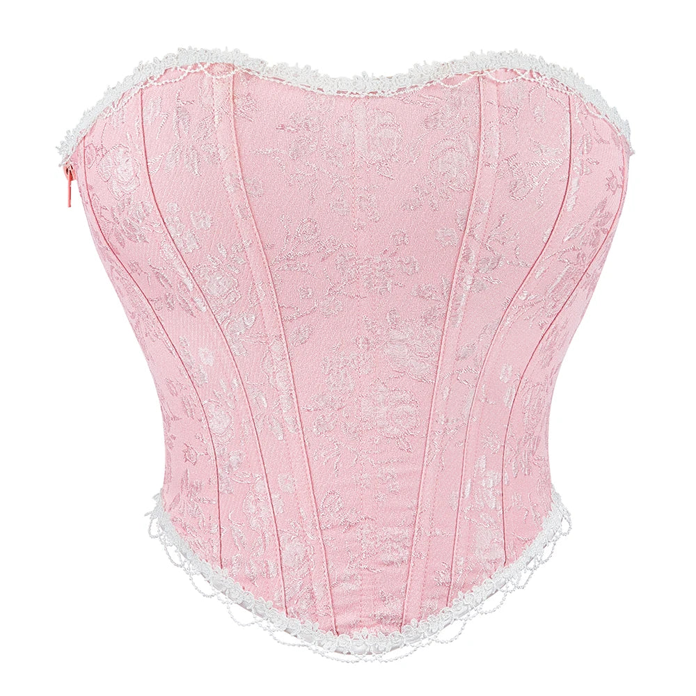 Crocheted Embroidery Flower Overbust Corset Trimming Bustier Top Side Zip Anti-Bacterial Eco-Friendly Padded Buttocks Shaper