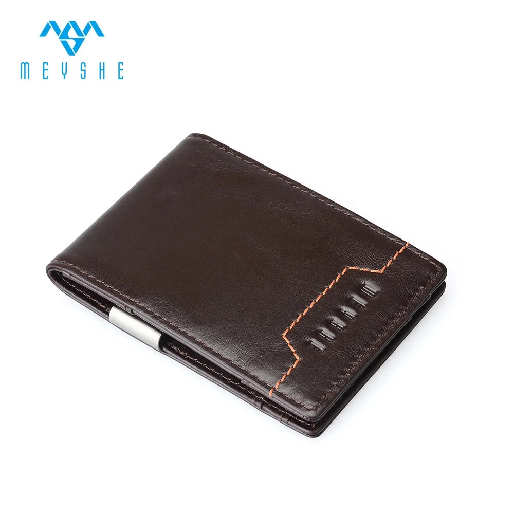 Factory Price Custom Real Genuine Leather RFID Blocking Slim Stainless Steel Water Resistant Large Capacity Money Clip