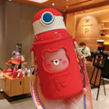 450ml Cute Stainless Steel Bear Water Bottle Tumblers Cup Kids Vacuum Water Bottle Portable Straw Kettle