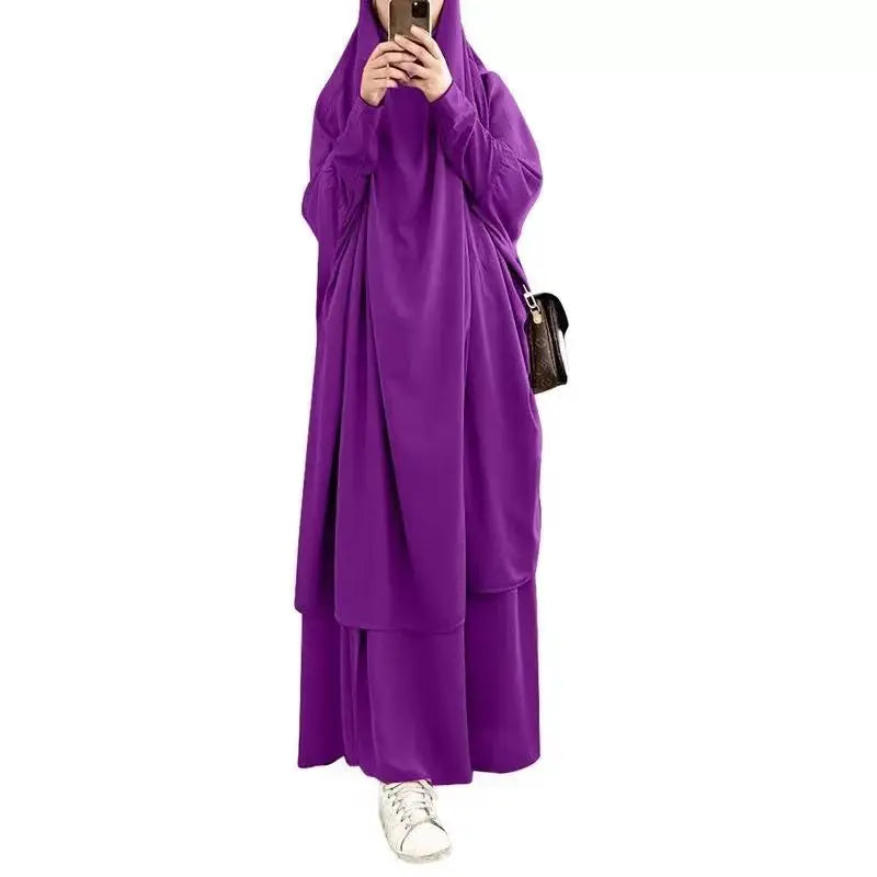 2023 High Quality Muslim Women 2 Piece for Abaya Free Swing Solid Color Polyester Parent-child Gown Mother Islamic Clothing