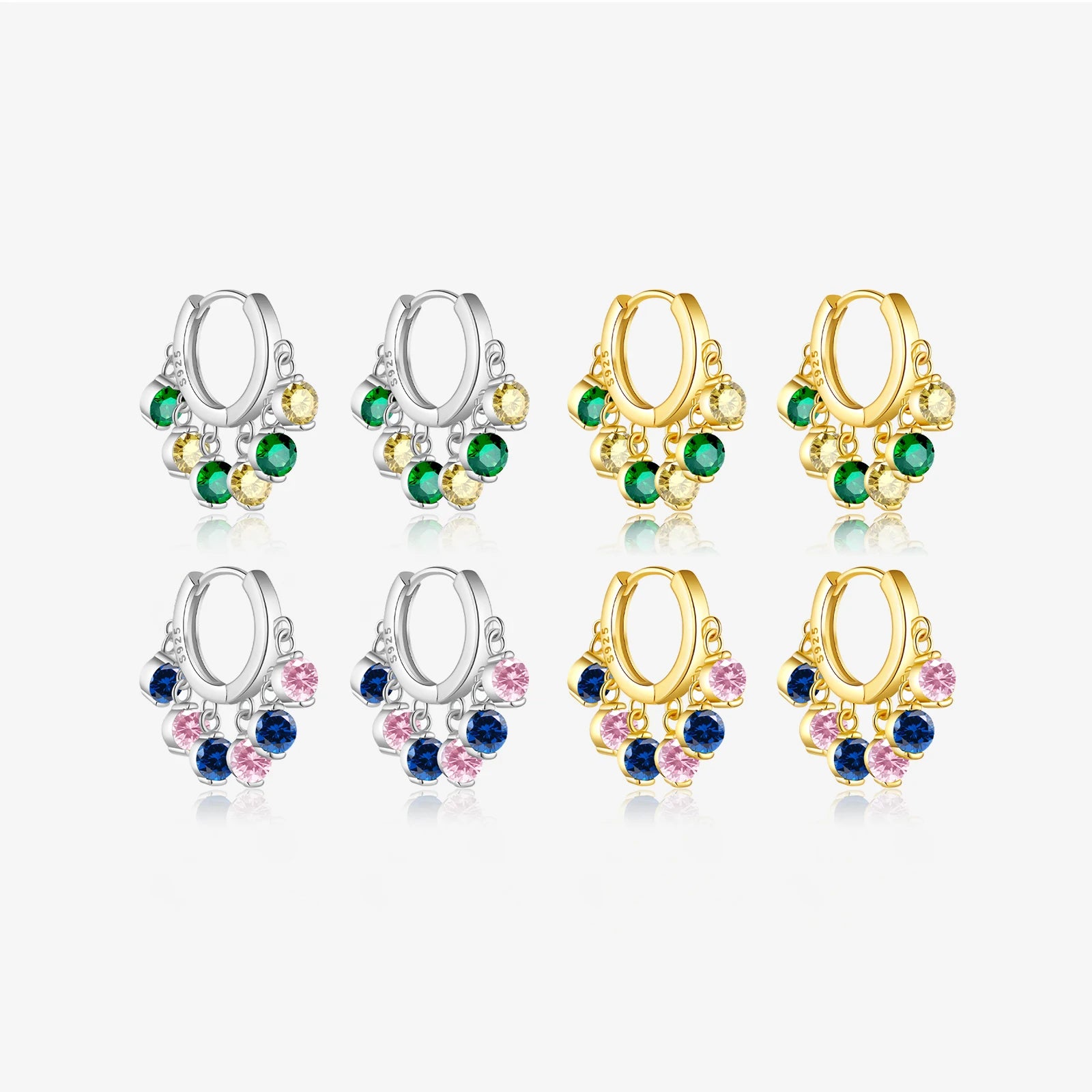 FUAMAY Fashion Jewelry Colored Zircon Hoop Earrings Blue Pink Green Yellow Double Color Zircon Earring Charms