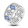 Silver Plated Blue Eye Palm Wide Ring for Engagement Anniversary Party or Gift Giving Featuring Zircon Alloy Material